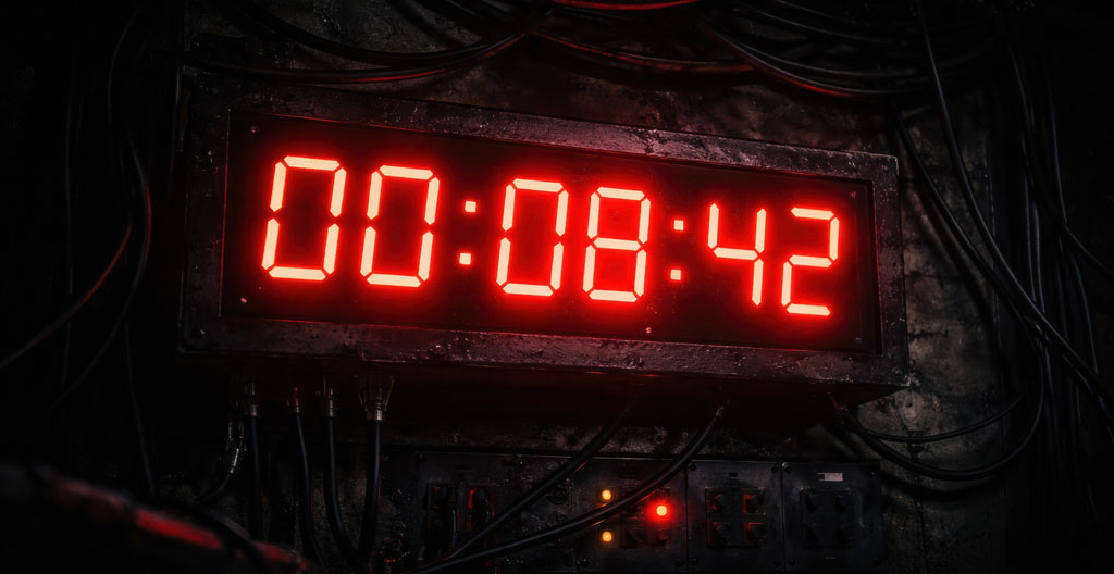 Compteur digital affichant le temps restant dans une ambiance escape game futuriste